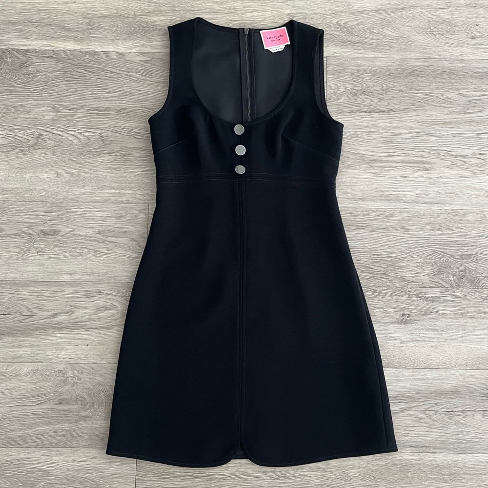 kate spade Black Sleeveless Mini Dress with Button Detail
